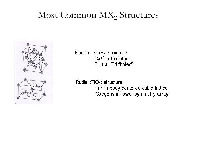 Most Common MX2 Structures  Rutile (TiO2) structure  Ti+2 in body centered cubic